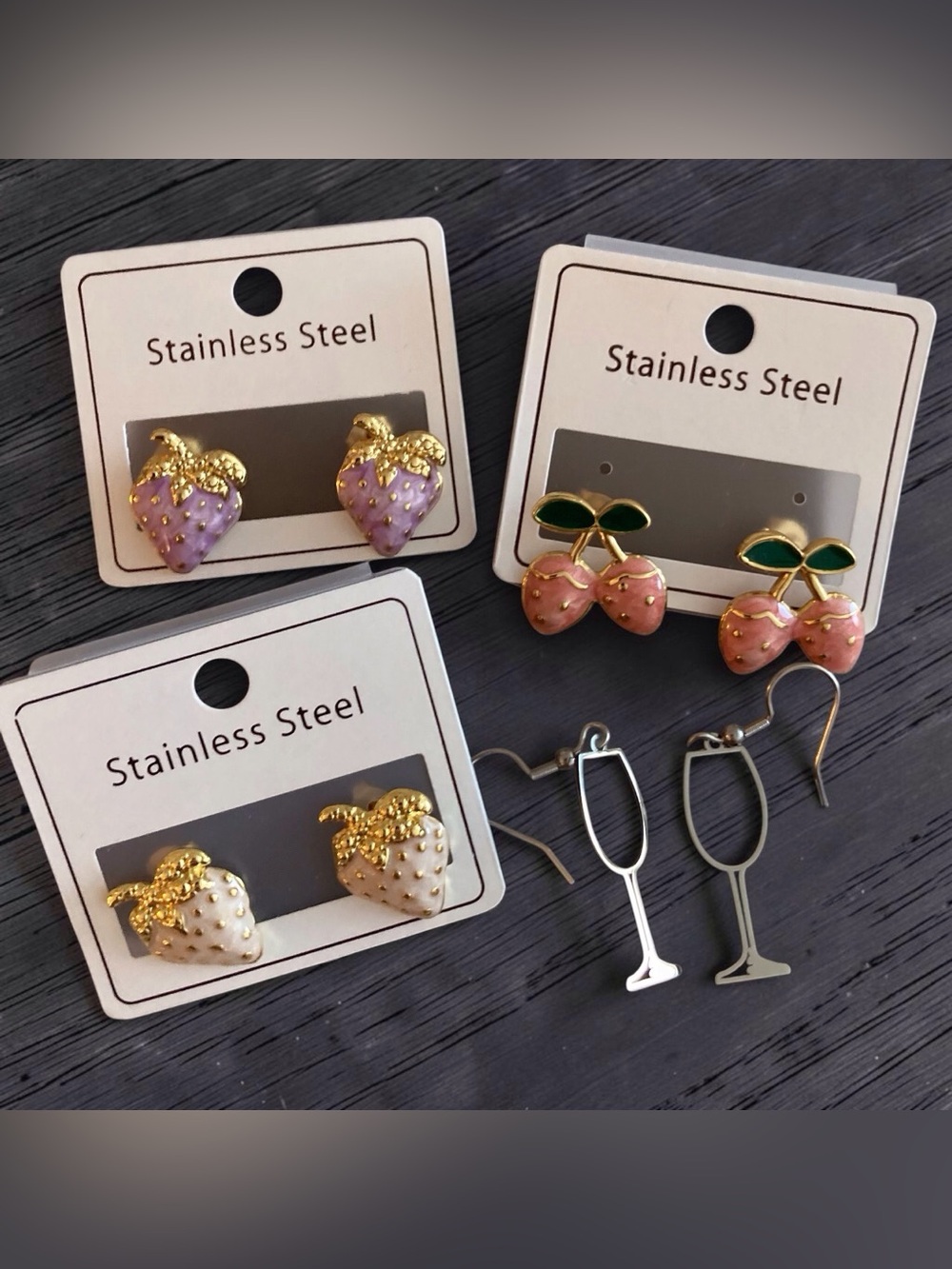Brand New Stainless Steel Earring Bundle Cute Fruit & Novelty Set